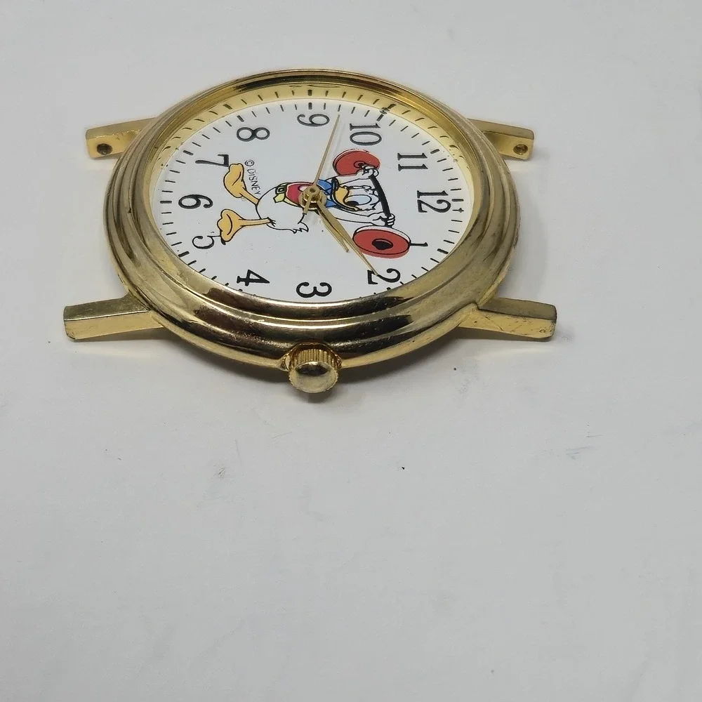 Vintage Disney Donald Duck Weightlifting Watch Head Gold Tone White Dial REPAIR